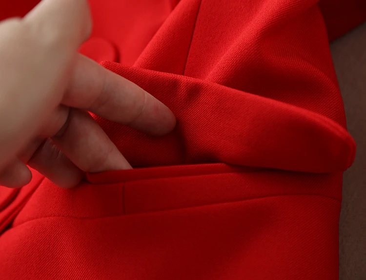 Autumn Business Uniform Women Red Pant Suits Two Piece Set Slim Double Buckle Jacket Office Work Pants Set Mujer