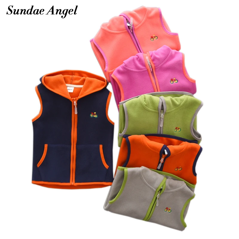 

Sundae Angel Girls Waistcoat Toddler Sleeveless Hooded Jacket Polar Fleece Boys Vest Kids Gilet Fille Embroidery Children Vests