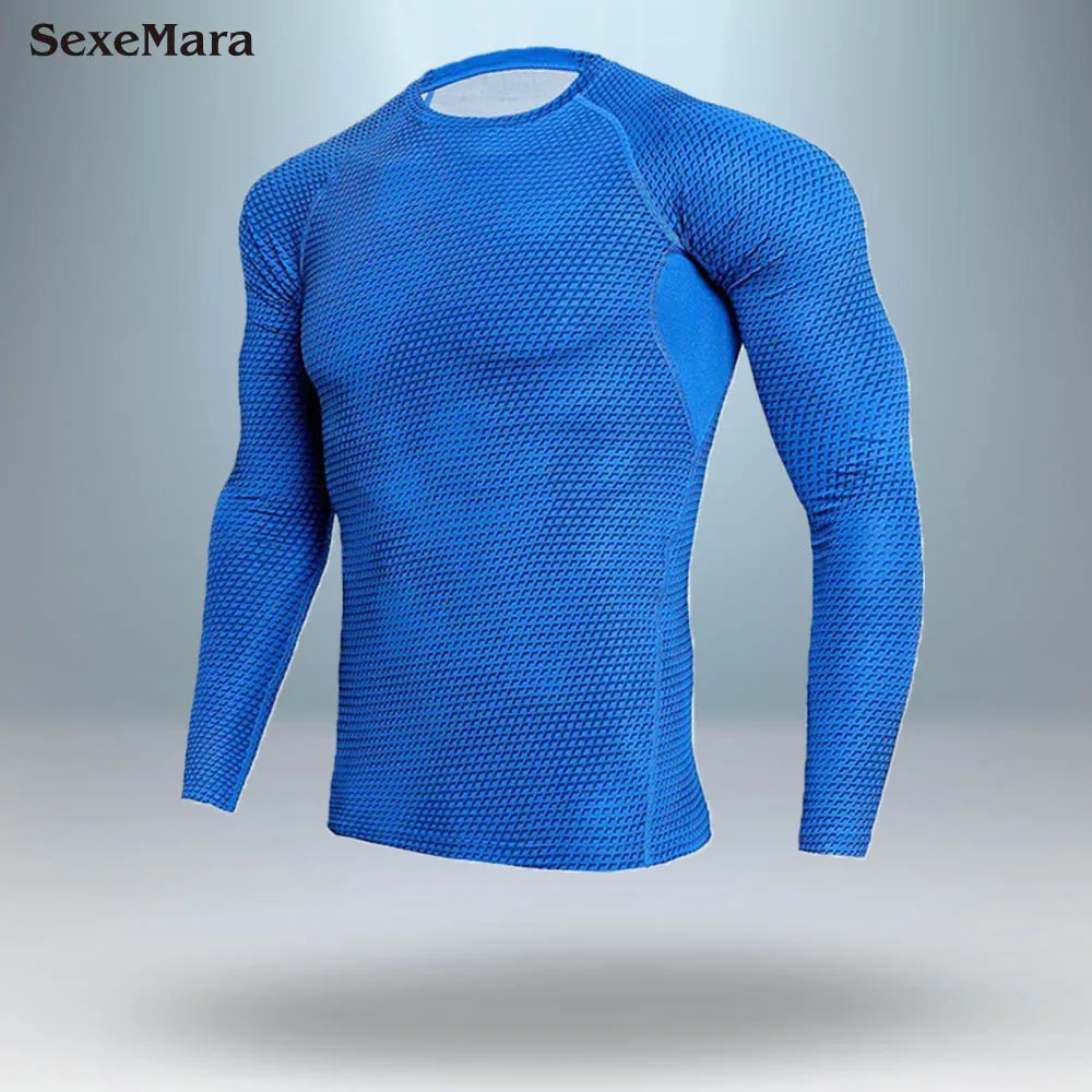 T-shirt Мужские 3D компрессионные беговые костюмы, одежда, спортивный комплект, длинная футболка и штаны, для тренажерного зала, фитнеса, тренировок, колготки, мужская спортивная одежда - Цвет: T-shirt