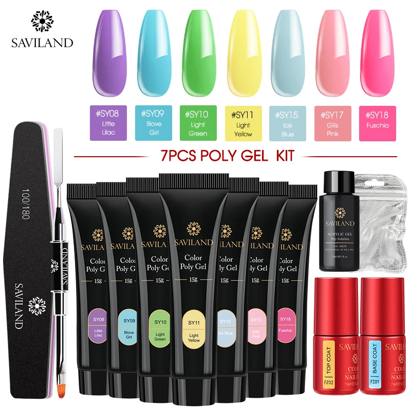 

SAVILAND Color Poly Gel Set Gel Nail Polish UV Hard Builder Extension Top Base Coat for Nails Salon Design for Manicure Kit