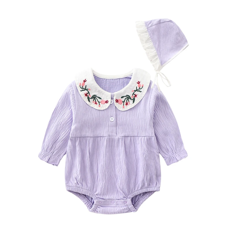 Belababy/2 шт./компл. Одежда для новорожденных девочек летний хлопковый костюм, комплект одежды, комбинезон+ шляпа для маленьких Детские ползунки для девочек - Цвет: PURPLE