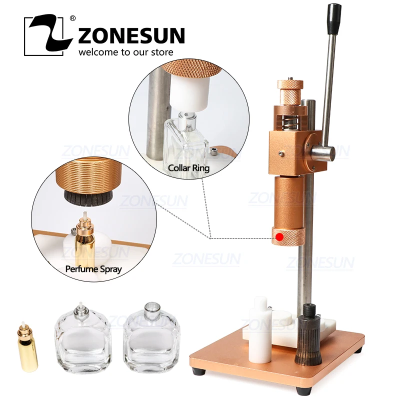 

ZONESUN 13/15/18/20mm Dual Use Manual Perfume Bottle Crimping Machine For Sprayer Collar Ring Capper Metal Cap Pressing Capping