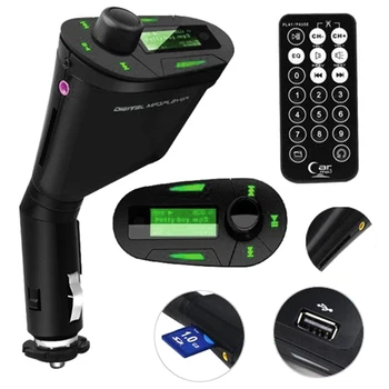

Portable Wireless USB Kit Transmitter Car MP3 Player Car Auto Red Green Light For SD MMC LCD Remote FM Transmit Modulator 3.5mm