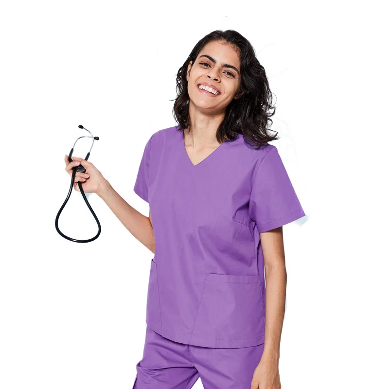 Scrub Top Фиолетовая медицинская одежда для кормящих униформы наборы скрабов сплошной цвет медицинская одежда больничный стоматологический Спецодежда хирургические костюмы - Цвет: Scrub Top