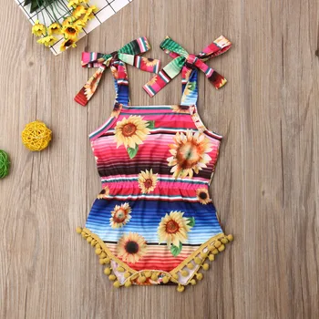 

Pudcoco Newborn Baby Girl Clothes Sunflower Print Sleeveless Strap Tassel Romper Jumpsuit One-Piece Outfit Sunsuit Clothes