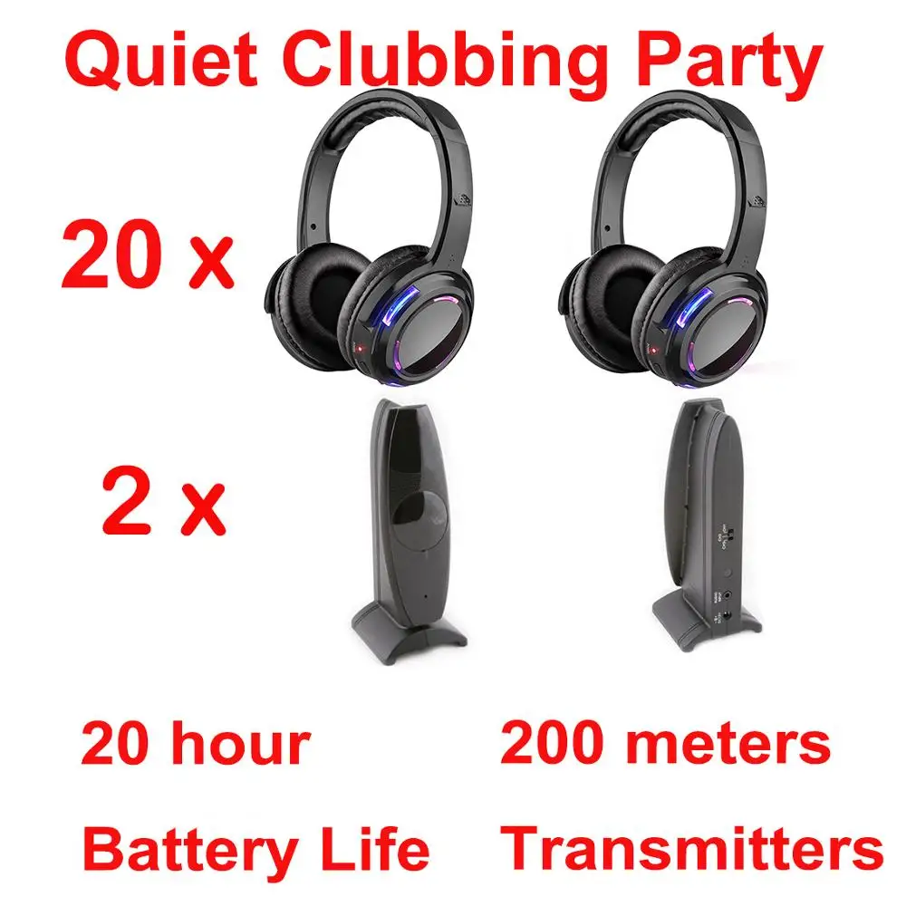 Беспроводные наушники Silent Disco compete system черные светодиодные тихий комплект для