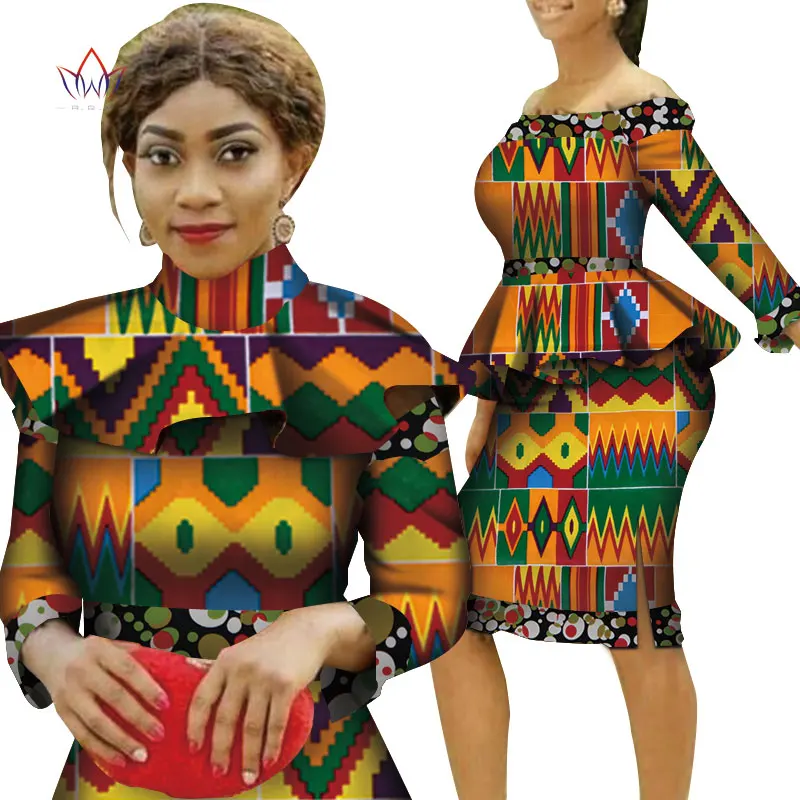 Ретро африканские женские принтованные топы и юбки наборы Базен Riche африканская одежда 2 шт. юбки до колен комплекты с накидкой WY4425 - Цвет: 16
