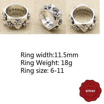 

A106-1 925 sterling silver ring creative personality fashion popular jewelry couple punk jewelry hip-hop style five-pointed star
