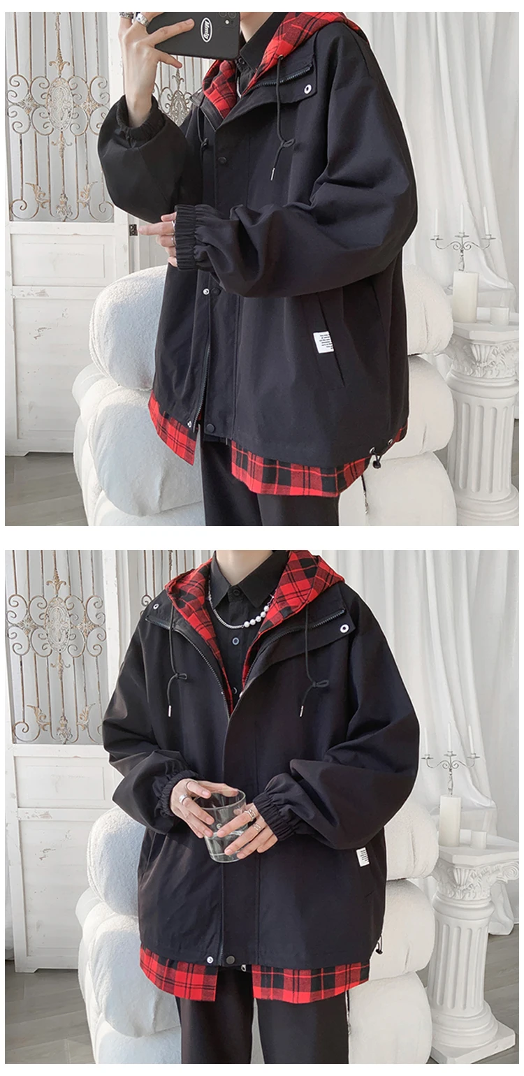 Privathinker Korean Black White Plaid Men Hooded Jacket 2022 Harajuku Man Oversized Coats Spring Male Casual Outwears Clothing mountain hardwear ghost whisperer