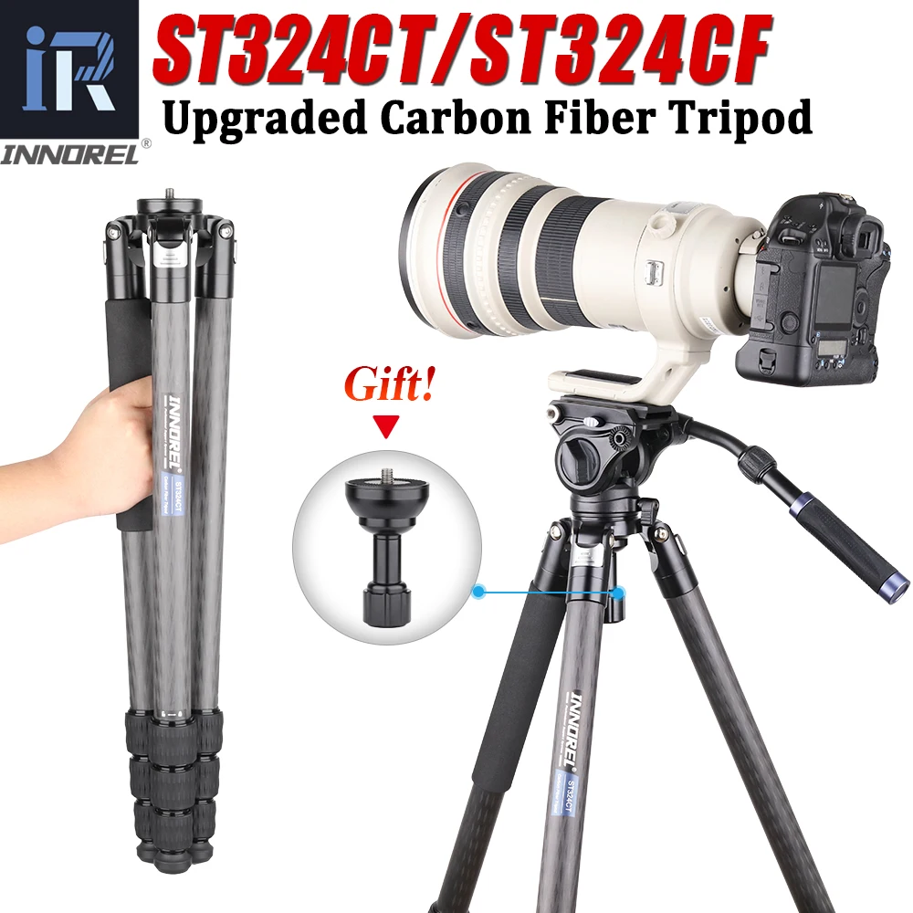 ST324CT/324CF Professional 10 Layers Carbon Fiber Tripod with Bowl Adapter for DSLR Camera Birdwatching Ball Head Fluid Head