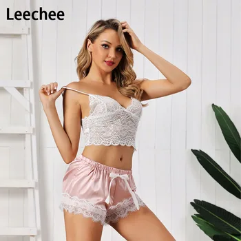 

Leechee Sexy Lace Liengerie Bralette Women Push Up Transparent Bra Breathable Sling Hollow Erotic Panties Set Floral Sleepwear