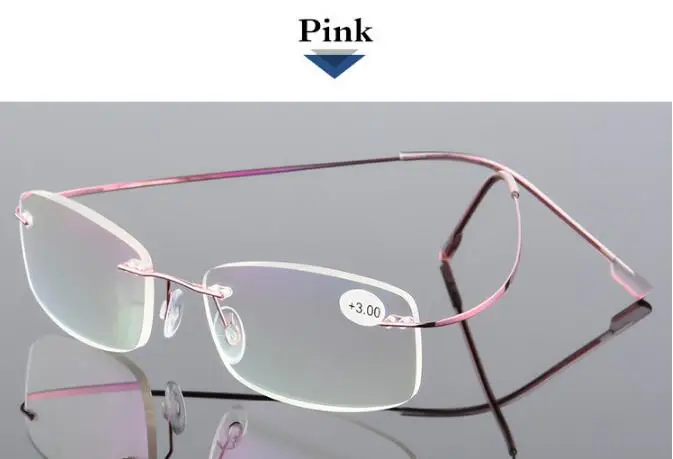 Очки для чтения без оправы Для мужчин Титан сплав раз Для женщин квадратные очки при дальнозоркости, бескаркасные очки+ 1,0+ 1,5+ 2,0+ 2,5+ 3,0+ 4 - Цвет оправы: Розовый