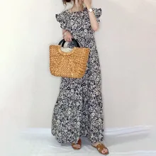 Maxi Dresses For Women Flower Print Summer Ruffle Sleeve Robe Femme Vestido 2021 Korea Falbala Summer Boho Young Vestido Fashion
