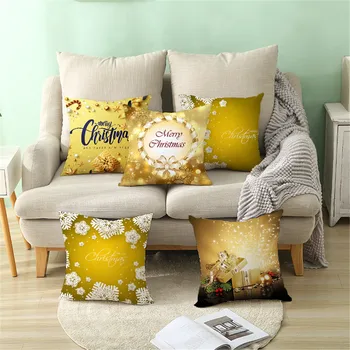 

Golden Christmas Peach Skin Pillowcase Printed Square Pillowcase New Year Home Decor Navidad Accessories industrial