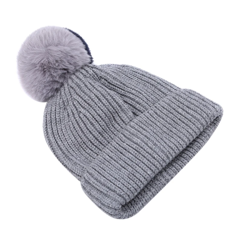 High Quality Cute Winter Baby Children Knitted Hats Double Color Hair Ball Beanies Cap Warm Kids Cap Crochet Boy Girl Fur Hats