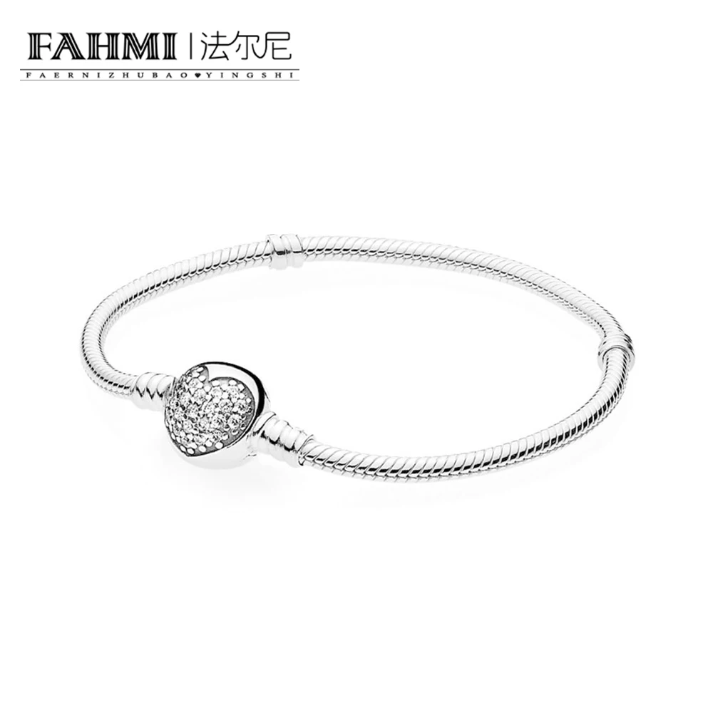 FAMI 100% 925 Sterling Silver 1:1 Original 590743CZ MOMENTS Bracelet with Sparkling Heart Clasp Vintage Women's Gemstone | Украшения и