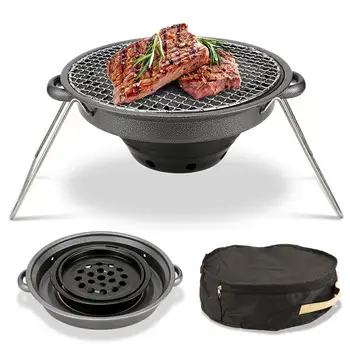 

Two-user Portable Non-stick Carbon Fire Grill Folding Barbecue Maifan Stone Baking Tray With Test Network