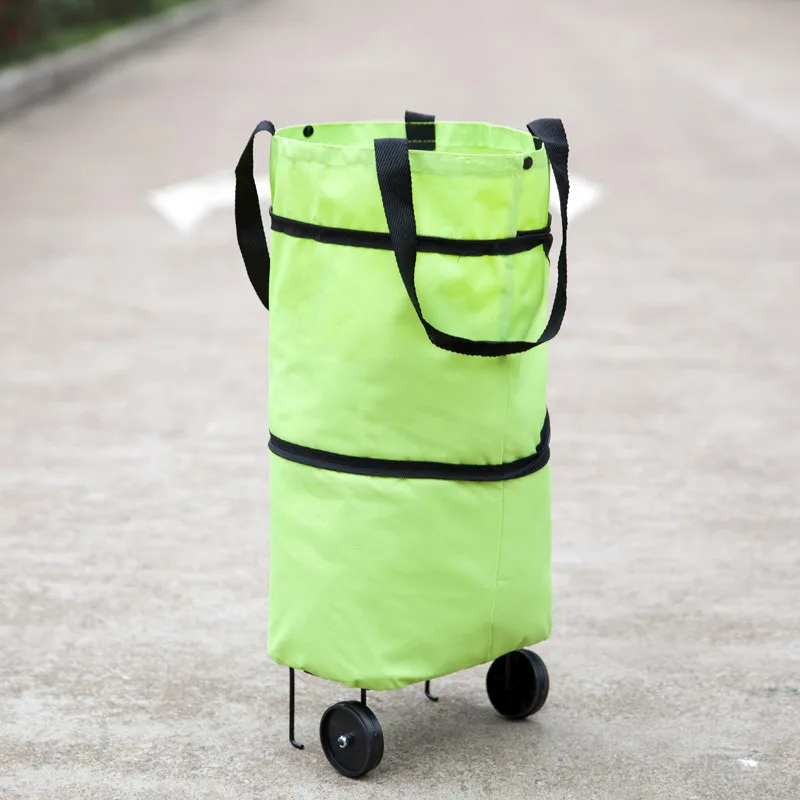 Складная хозяйственная сумка с колесами, тележка, супер рынок, хозяйственная буксирная сумка с 2 колесами, хозяйственная сумка, складная сумка - Цвет: Pure green
