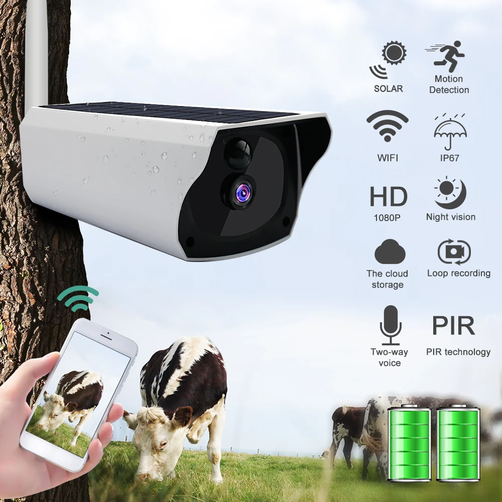 

1080P Solar IP Camera 2MP Wireless Wi-fi Security Surveillance Waterproof Outdoor Camera IR Night Vision Solar Power HD Camera