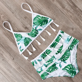 

Tassel Bikini Women Sexy Swimwear Brazilian Thong Leaves Floral Biquini Push Up Bathing Suit Trikini Hollow Backless Swimsuit