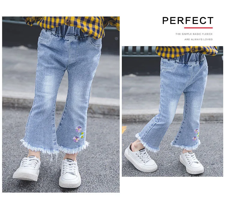 Girls Cowboy Bell-bottom Pants New Style Korean-style Fashionable Tassels Trousers Children Spring And Autumn Slim Fit Elas