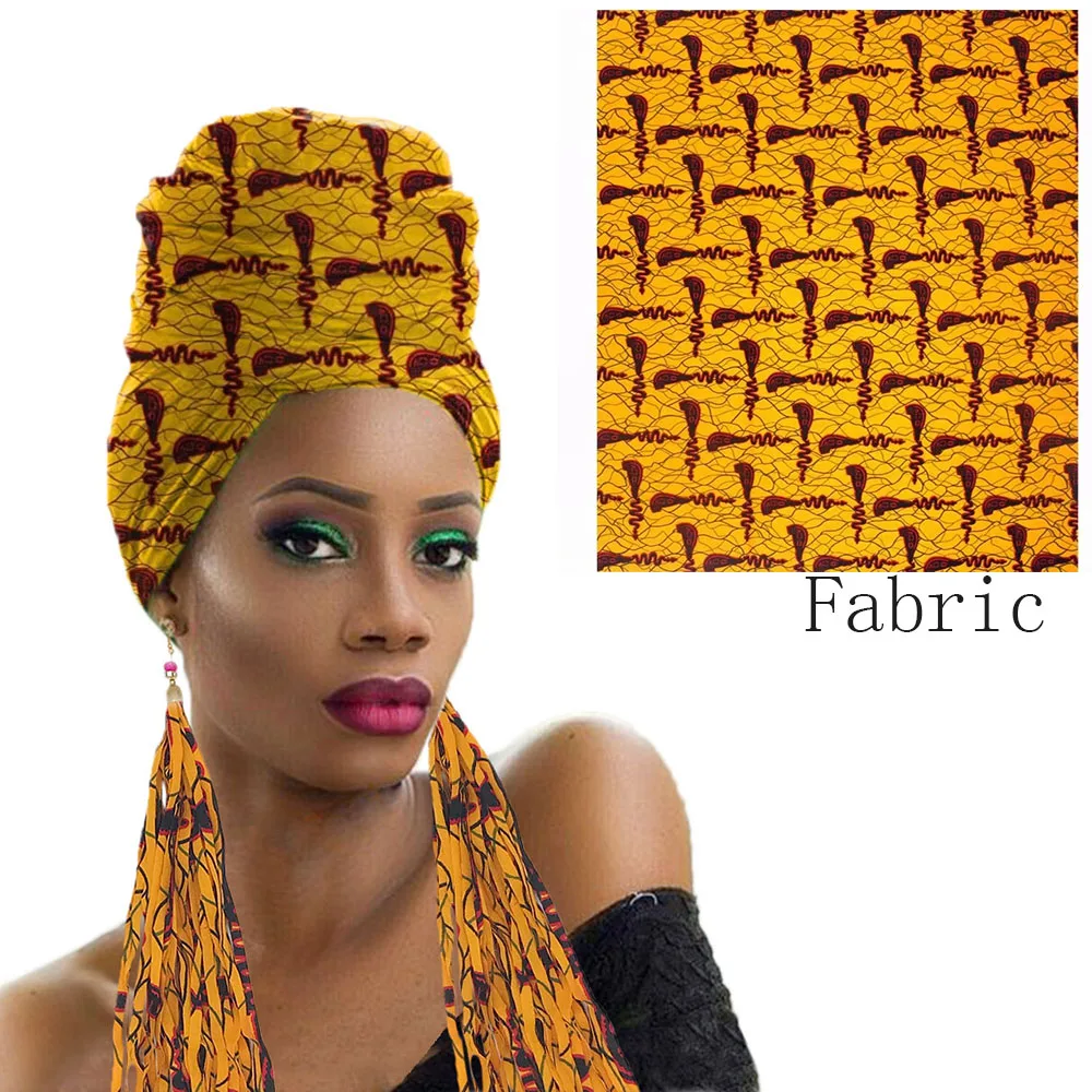 Африканский головной убор для женщин Анкара головной платок мода нигерийский тюрбан с серьгами хлопок Принт воск ткань