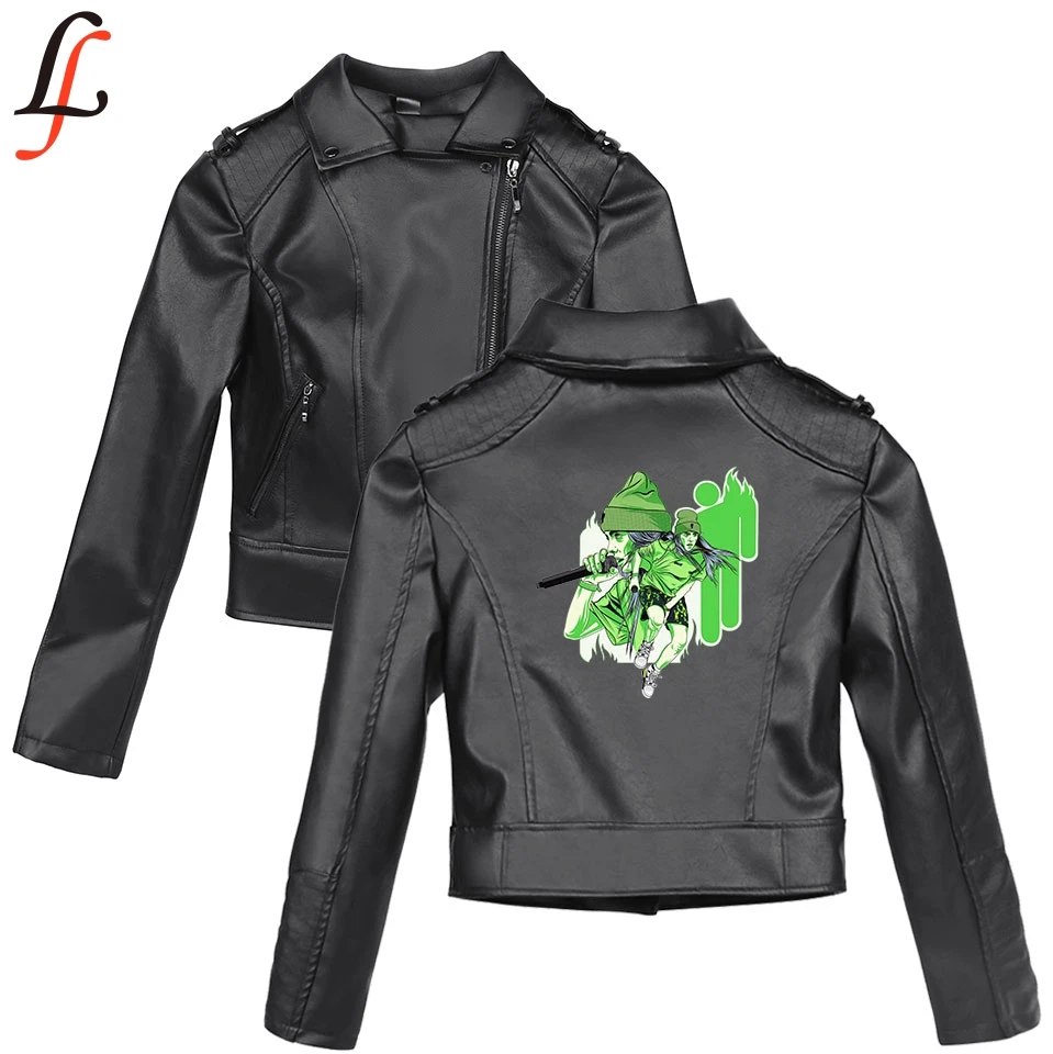 

K pop Harajuku Autumn Winter Faux Leather Style Solid Print Jackets Basic Women Billie Eilish Zipper Leather Clothing
