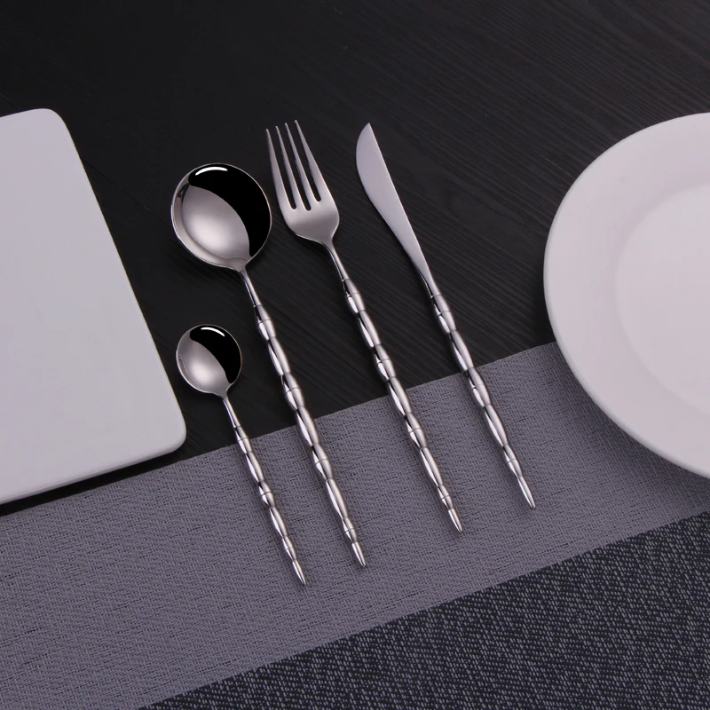 

4Pcs 304 Stainless Steel Cutlery Set Silver Gold Stainless Steel Cutlery Knife Fork Spoon Dinner Set Kitchen Tableware Supplies