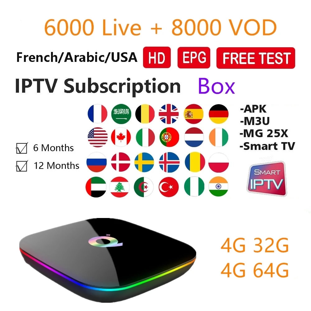 Q plus Android tv BOX HD 4K BOX IP tv подписка Европа Франция Великобритания арабский французский Польша Канада США IP tv M3U 6000+ Live взрослый