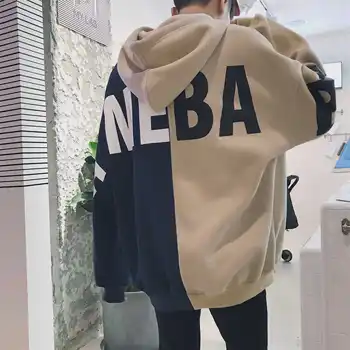 

2019 Autumn New Japanese Men's Wild Hooded Loose Stitching Casual Student Pullover Harajuku Streetwear