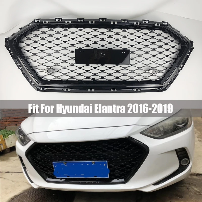 Передняя решетка бампера для Hyundai Elantra 2016 2017 2018 соты алмаз сетка глянцевый черный