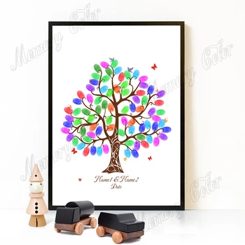 

Free Custom Name Date DIY Fingerprint Signature Guest Book,Canvas Print Wedding Tree For Party Decoration,Ink Pad Included