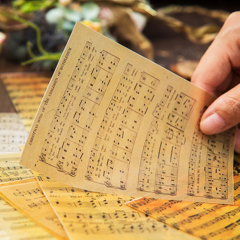16pcs Vintage English Music Sheet Vellum Paper Pattern Pack for Scrapbooking Happy Planner Card Making Junk Journal Project