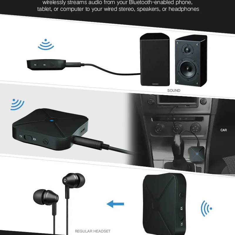 2 в 1 Bluetooth 4,2 приемник и передатчик Bluetooth беспроводной адаптер аудио с 3,5 мм AUX аудио для домашнего ТВ MP3 ПК