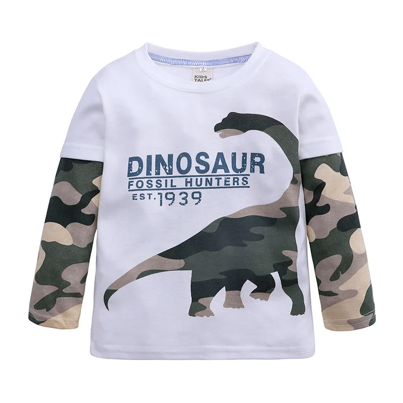 Футболка с динозавром для мальчиков детские хлопковые футболки, топы с длинными рукавами, одежда с героями мультфильмов весенне-осенняя футболка для детей возрастом от 1 года до 7 лет