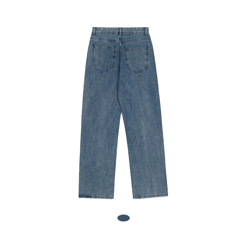 High Street Vintage Casual Jeans Men's Harajuku Straight Washed Oversize Loose Denim Trousers Male Letter Patch Streetwear Pants 2