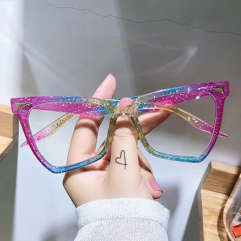 

seemfly Personality Eyeglasses Male And Female Anti Blue Light Glasses Computer Goggles Flat Lens Vintage Cat Eye Eyewear Frame