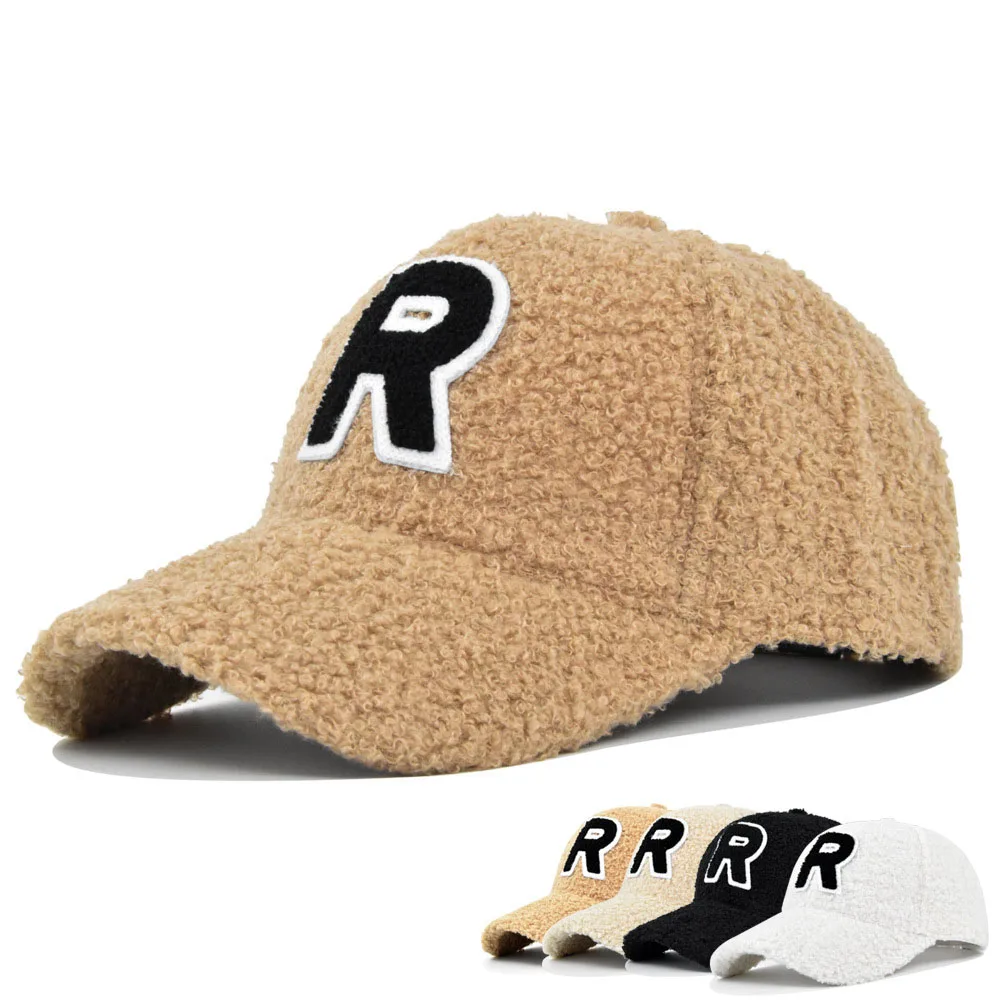

Solid Color Warm Windproof Winter Men Baseball Cap Khaki Brown Lamb Wool Women Caps Plus Velvet Lambswool Face Hats Casquette