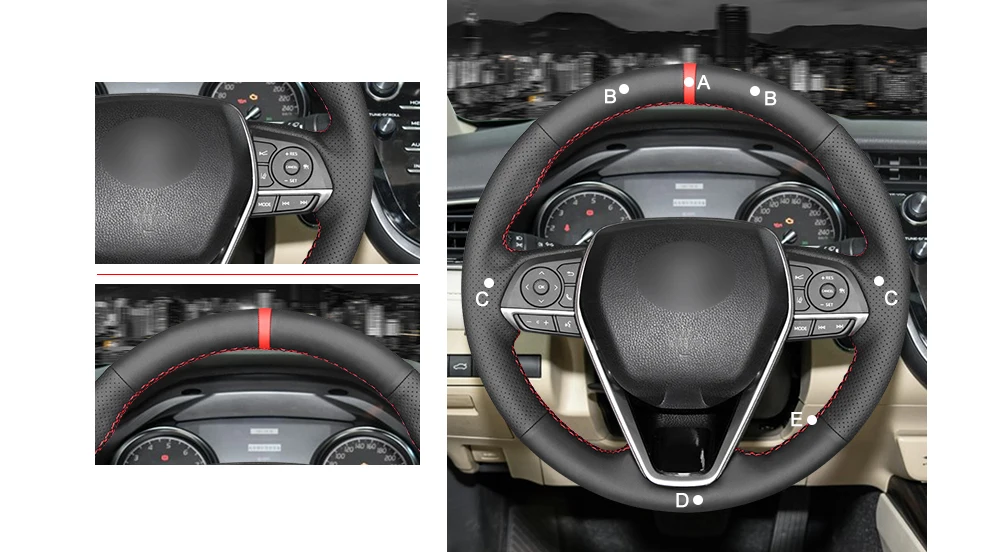 MEWANT Genuine Leather Hand Sew Car Steering Wheel Cover for Toyota Camry- Avalon Corolla- RAV4