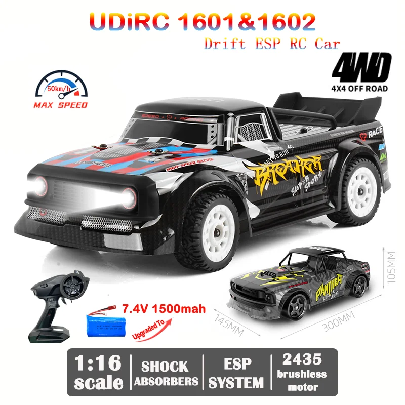 UDIRC coche a Control remoto de alta velocidad niños, auto Control remoto de 1601, 1602, 1/16G, escobillas, 4WD, 50 Km/H, luz LED, juguete para regalo|Coches con radiocontrol| - AliExpress