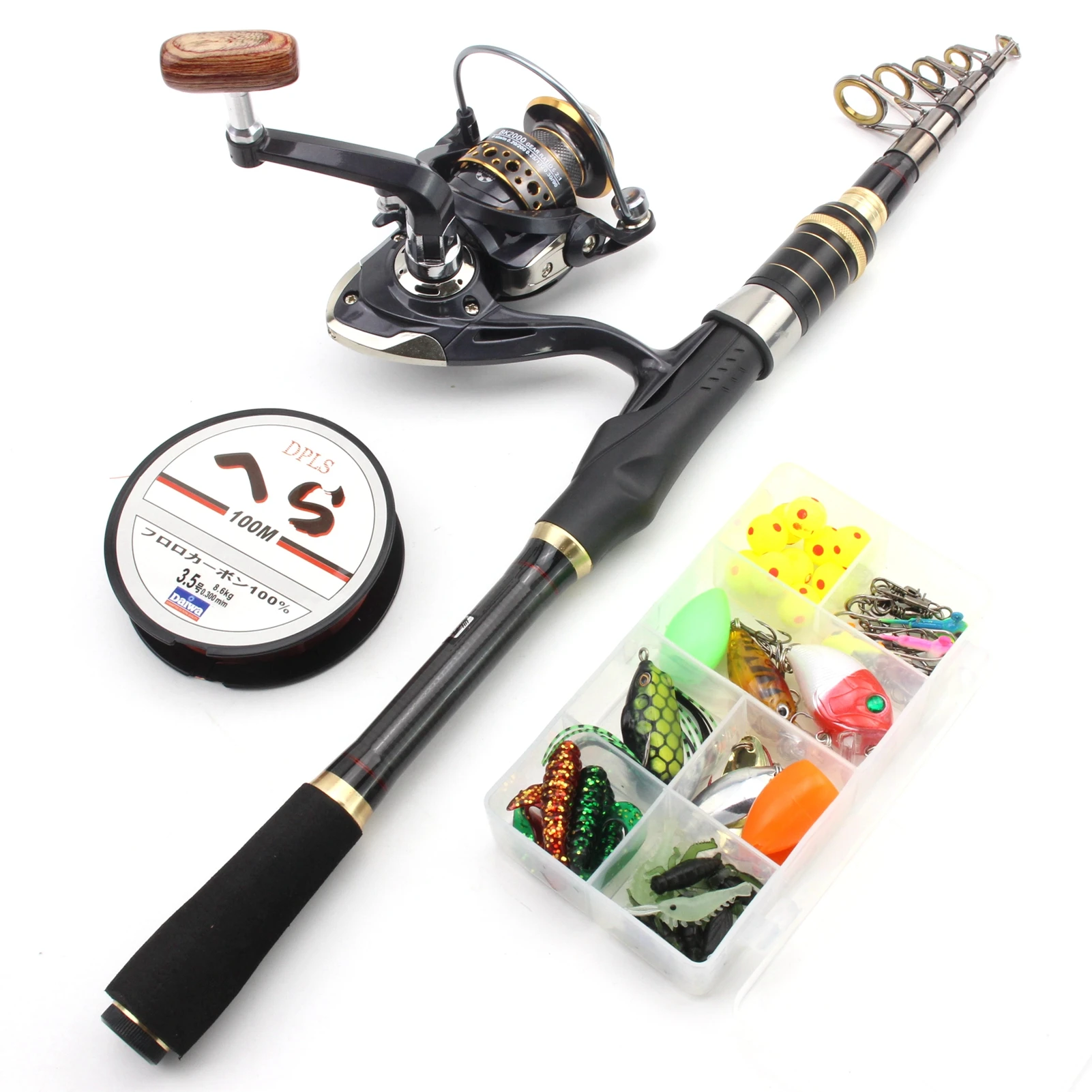 1.8M-3.3M Carbon Portable Fishing rod Spinning Rod and Reel set Soft bait  Fish hook bag Rod Reel Combos sea Novice fishing rod