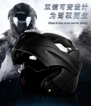 

VIRTUE Double Lens Motorcycle Helmet Four Seasons Warm Unveiled Helmet Full Cover Off-road Helmet black