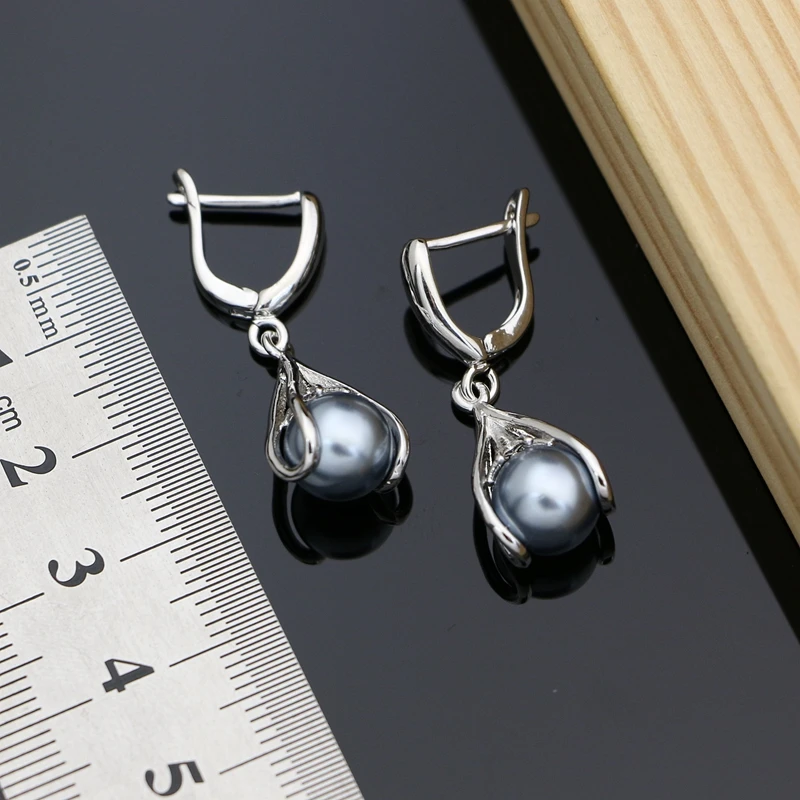 Women Valentine Gift Pearl Costume Silver 925 Jewelry Sets Charm Stone CZ Bracelet Necklaces Earrings Fashion LOVE Gift