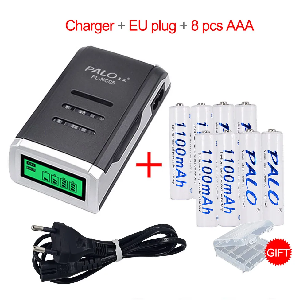 Charger with 8pc AAA Palo 1100mAh 1,2 v AAA аккумуляторная батарея для Светодиодный светильник для размещения игрушек батарея и камера MP3 Mp4 микрофон - Цвет: Charger with 8pc AAA