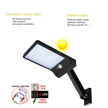 

remote control rotate bracket solar street light 48 LED Solar Powered Wall Light PIR Motion Sensor Outdoor IP65 Waterproor gear