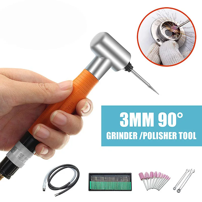

90 Degree 3mm Pneumatic Angle Air Micro Die Grinder Pencil Style Polisher Tool Accessories Kit MF999