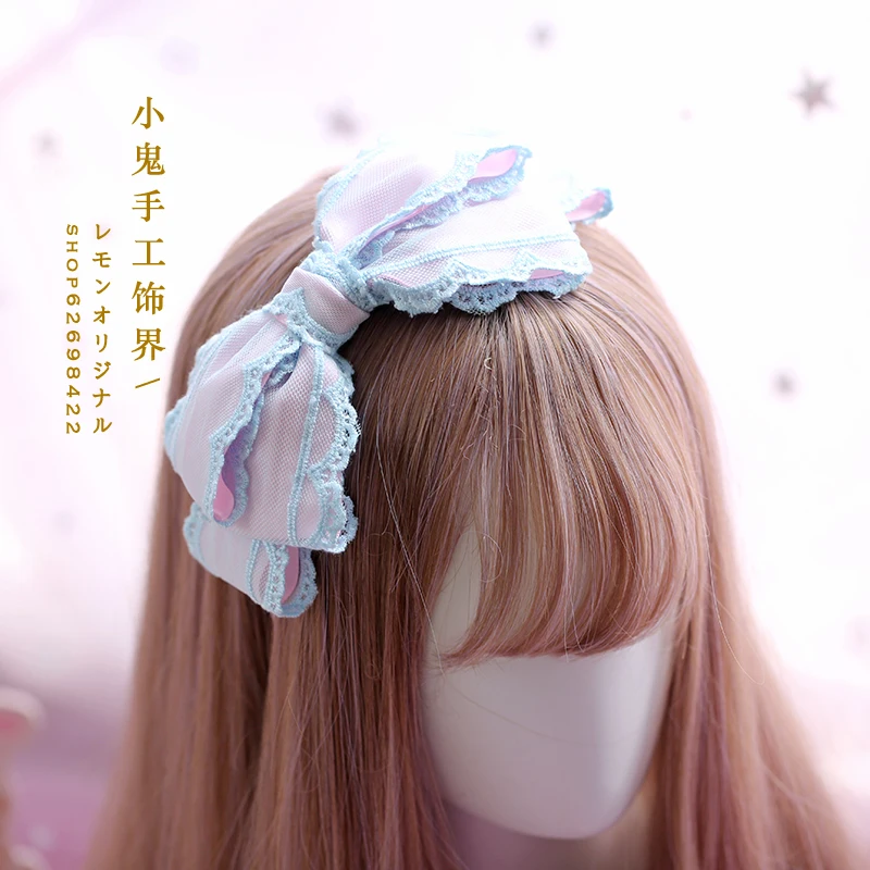 Headband Розовый синий цвет мечты японский ручной заколка в виде бантика мягкой сестра лук аксессуары для волос головной убор в стиле "Лолита" - Цвет: Headband