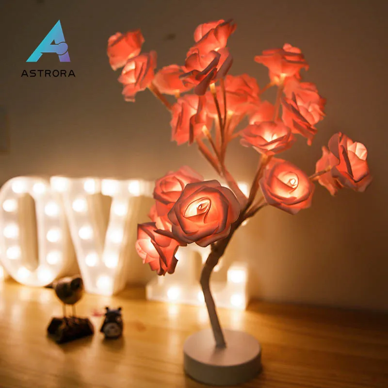 ASTRORA настольная лампа цветок розы настольная лампа Дерево 24 теплое белое светодиодное освещение Свадебные Рождественские вечерние украшения для спальни
