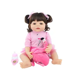 55 см полный Силиконовый Reborn Baby Doll игрушка для девочек новорожденных розовое платье Принцесса малыш живые Младенцы реалистичные Bebe