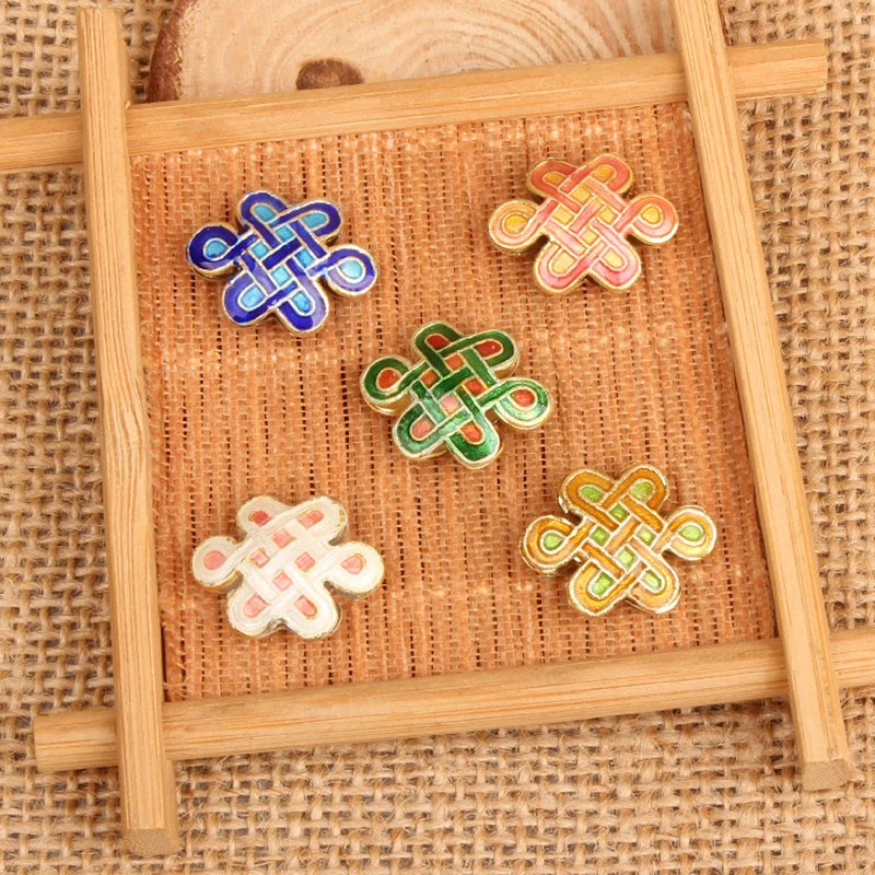 5pcs Cloisonne Silver Blue Enamel Chinese knot Loose Beads DIY Jewelry Making Filigree Spacer bead Earrings Bracelet Accessories